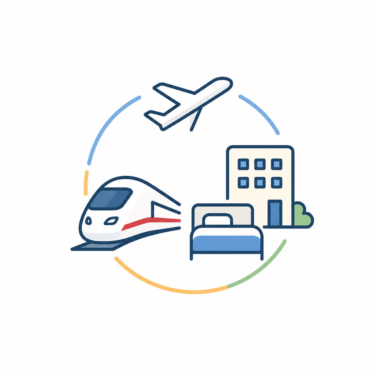Plane, train and hotel icons